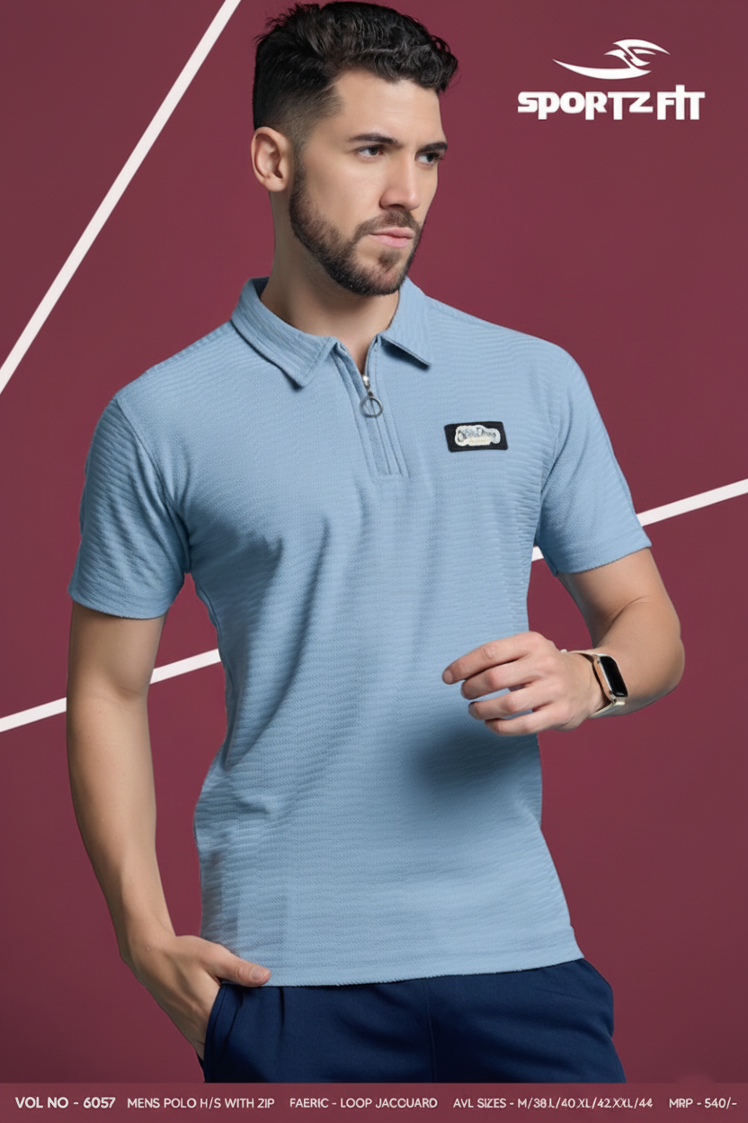 Men Collar Neck T-Shirt - Blue | L | SBT23